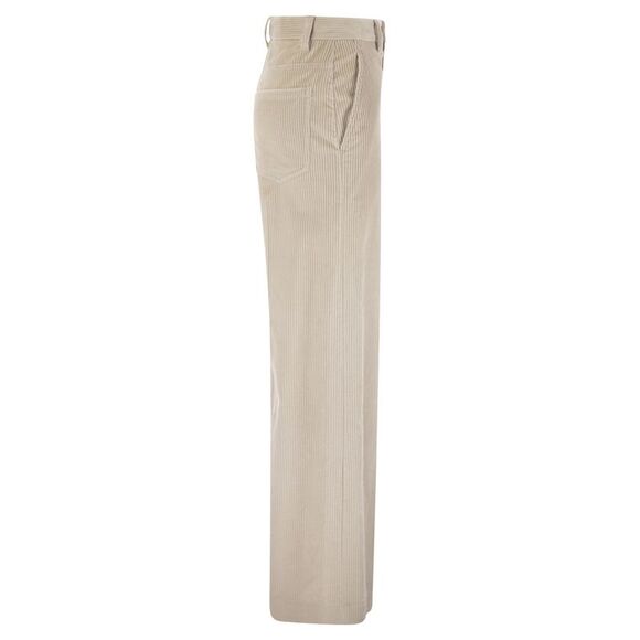 Brunello Cucinelli Women Fluid Corduroy Sartorial Track Trousers With Jewellery